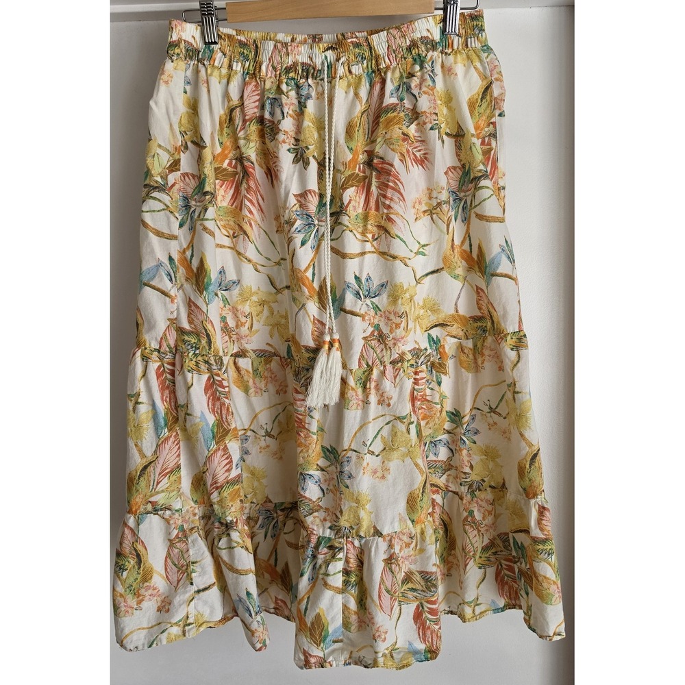 Rose + Olive Women L Floral Cotton Maxi Skirt Boho Casual Multicolor Wrap